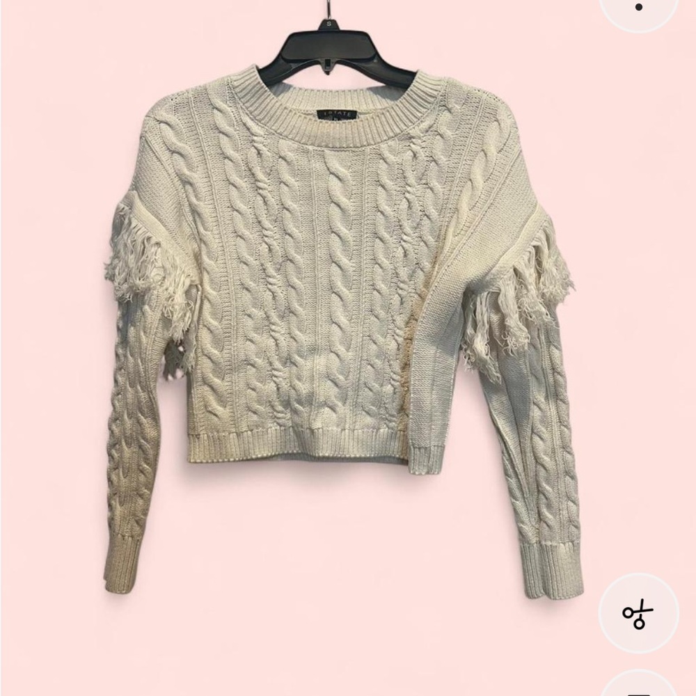 Cable Knit Sweater with Fringe - Cream